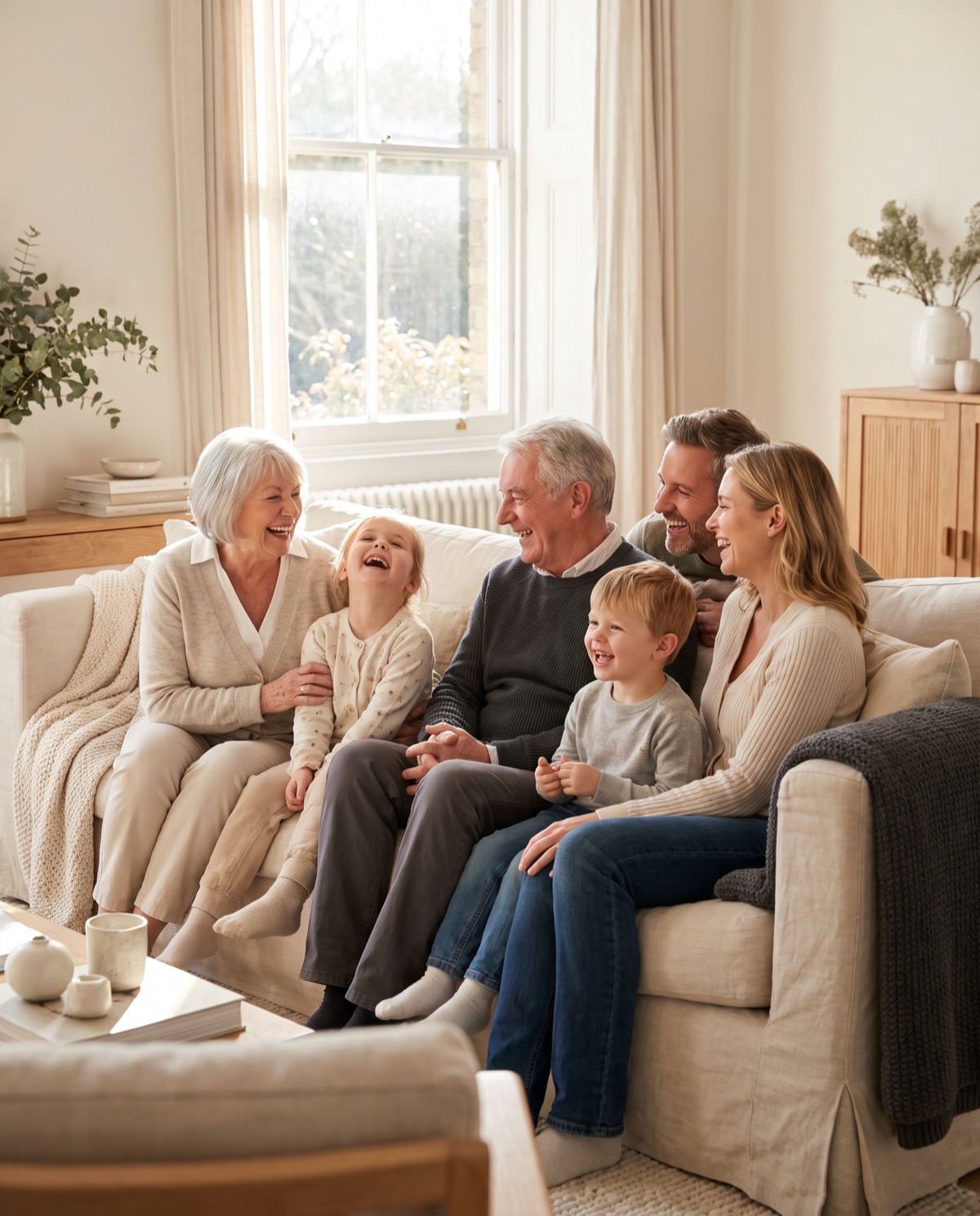 Three generations of a family together at home