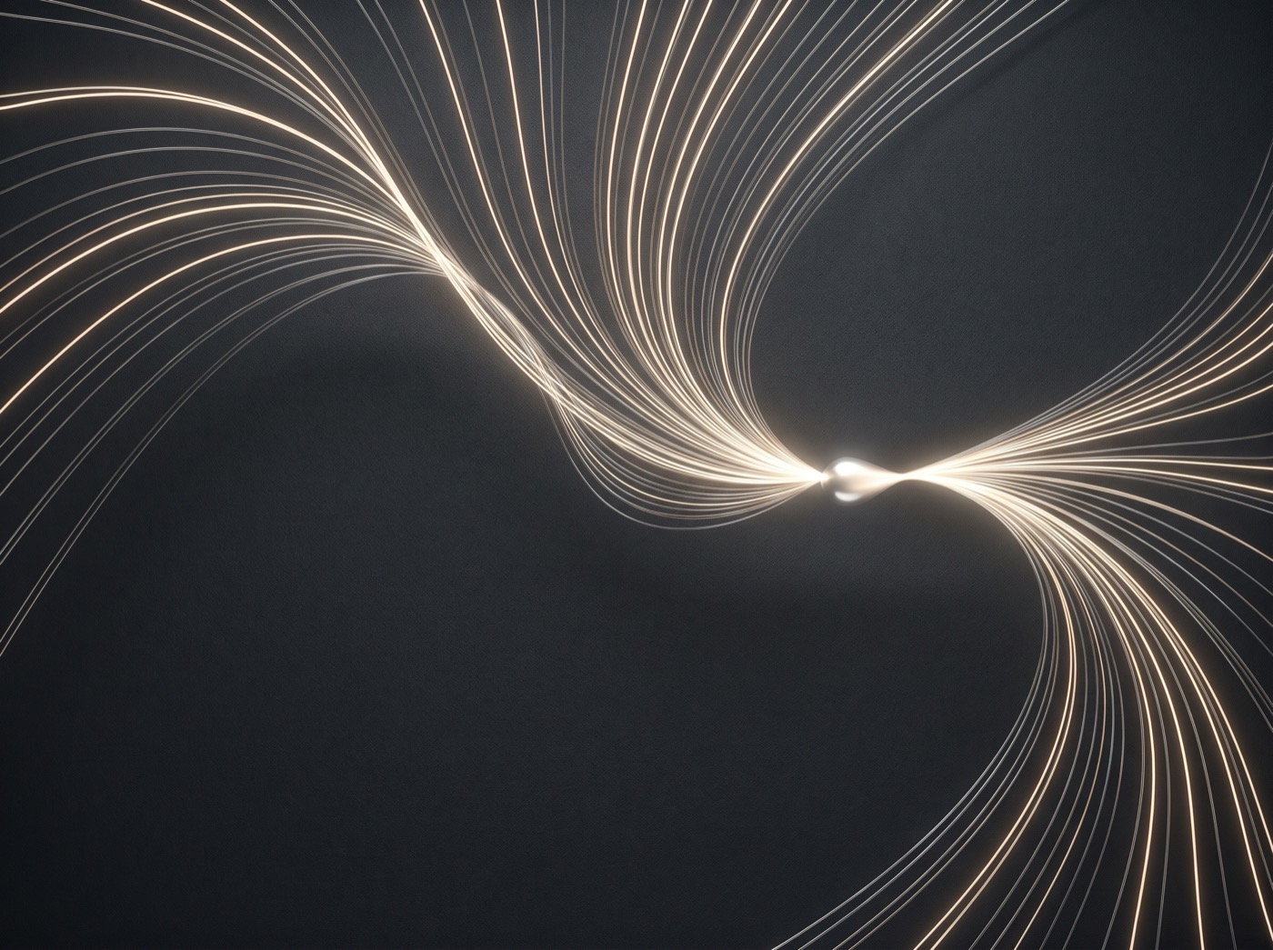 Streams of light converging to a single bright point
